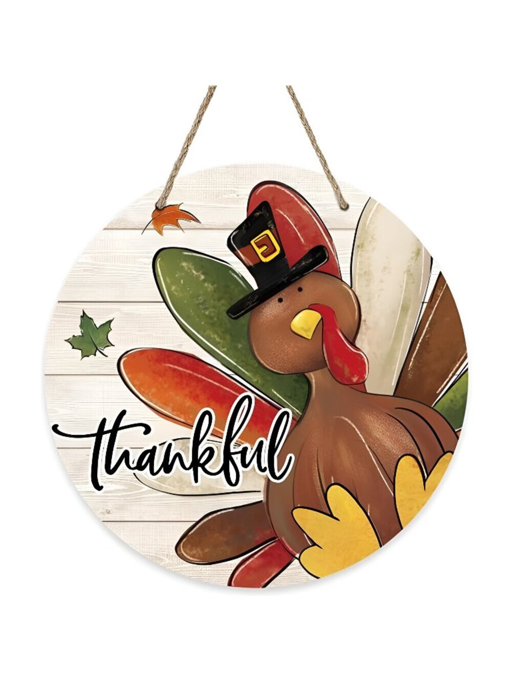Thanksgiving Thankful Turkey Sign for Front Door Decor, Fall Maple